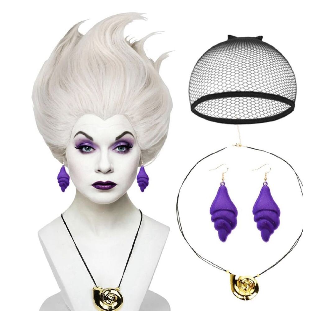Wiggy Mermaid Sea Witch Wig+Shell Necklace+Earrings Accessories
